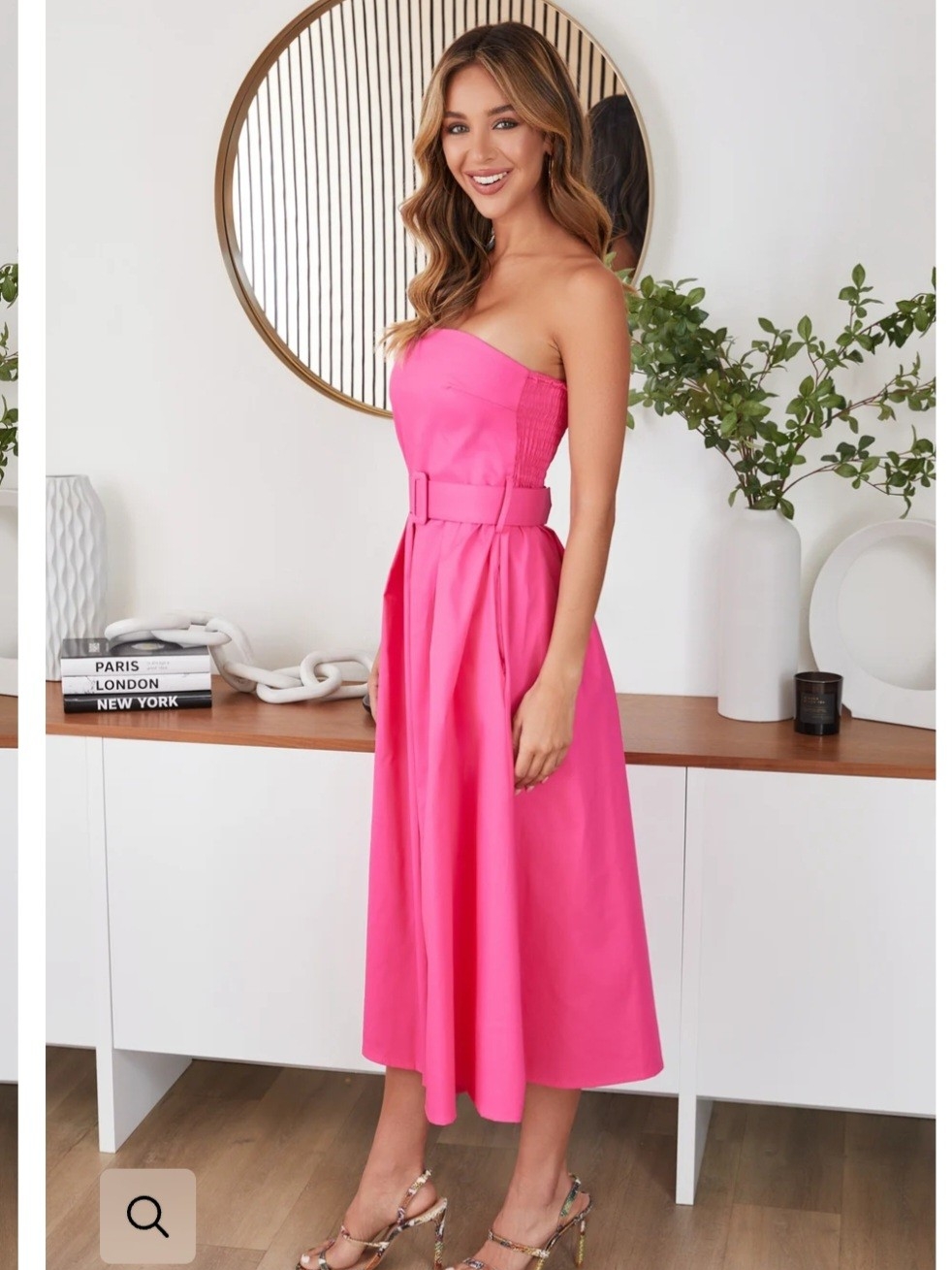 Milio Milano Strapless Belted Midi Dress Fushia.
